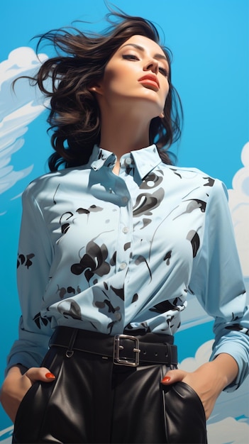 Female model on light blue background