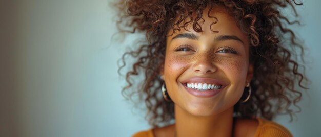 Female model smiling pretty cheerful curly girl laughing feeling good feeling happy and looking healthy isolated against white background