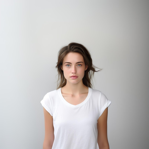 Female model in white tshirt