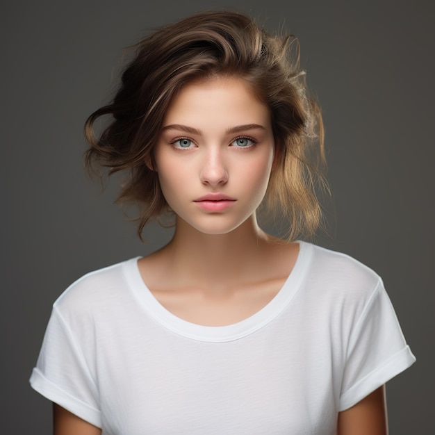 Female model in white tshirt