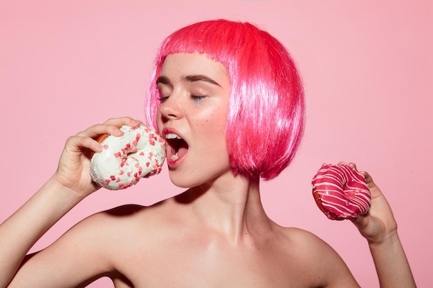 Female model with doughnuts