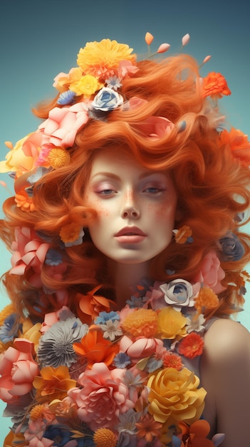 female model with flowers hairstyle