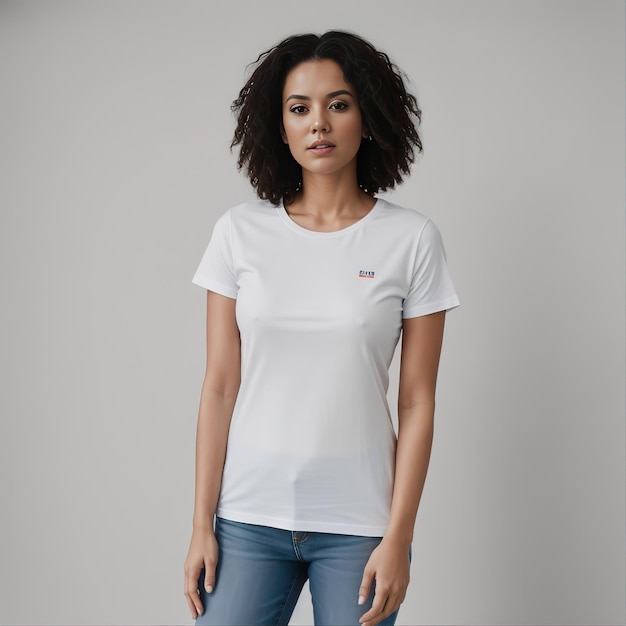 Female model with white tshirt mockup