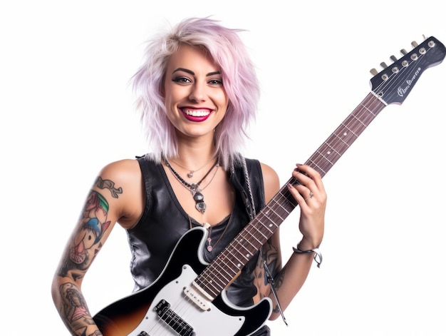 Photo female musician with electric guitar