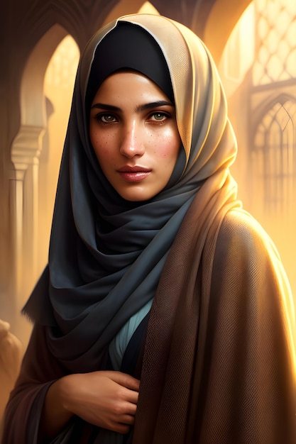 Premium AI Image | Female Muslim wearing Hijab Portrait illustration