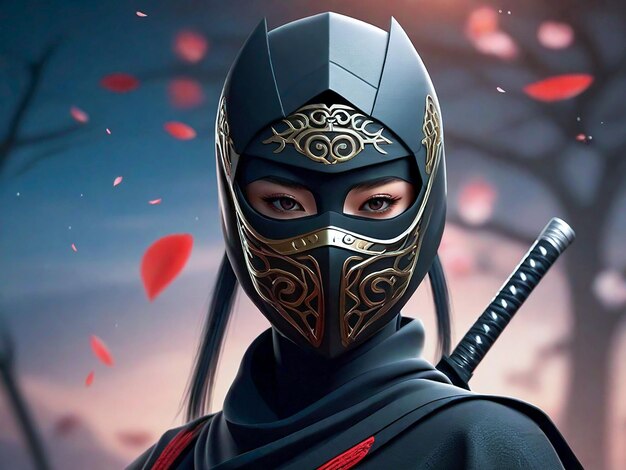 Foto ninja femminile con una maschera di ia generativa