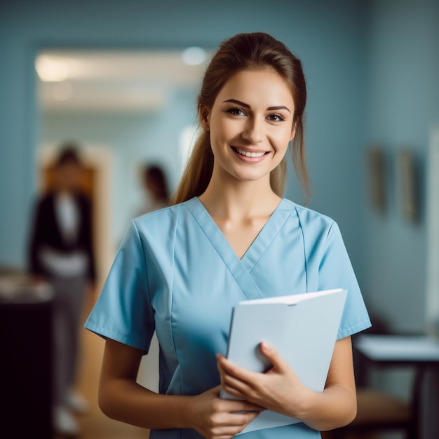 Female nurse holding a folder Generative AI