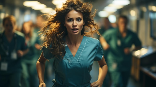 female nurse in hospital corridor healthcare and medicine concept