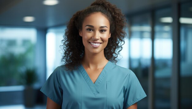 The female nurse smiling in the hospital