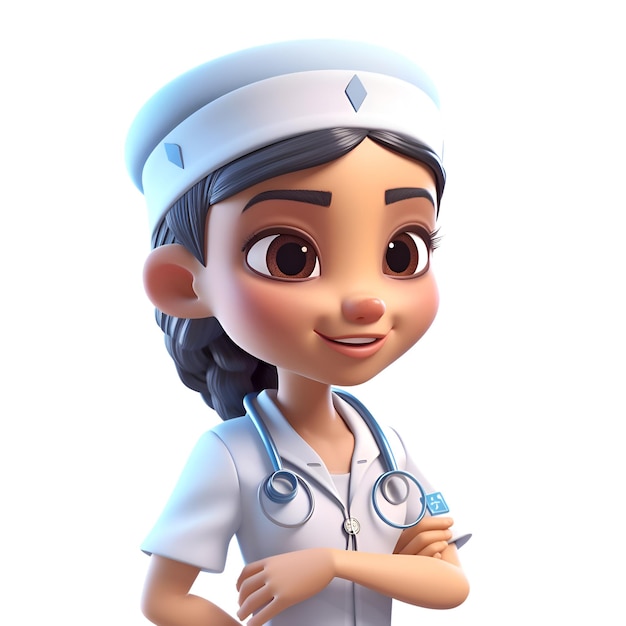 Female nurse with stethoscope 3d render white background