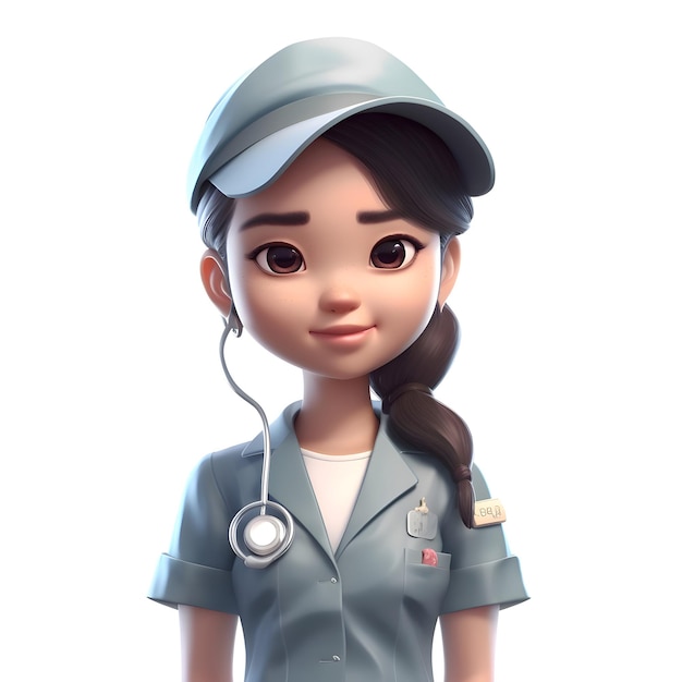 Female nurse with stethoscope on her neck3d rendering