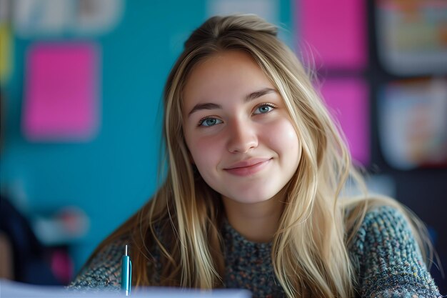 Photo female online tutor in the classroom