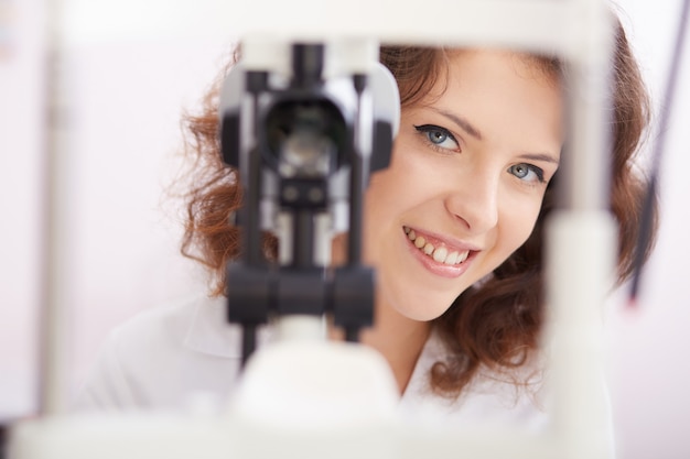 Female Opthalmologist working