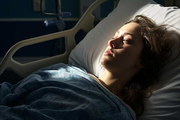 female patient lying on the hospital bed