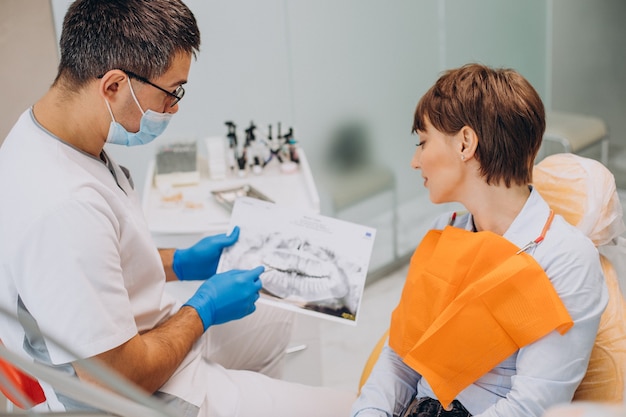 Female patient visiting dentist foe teeth hygiene