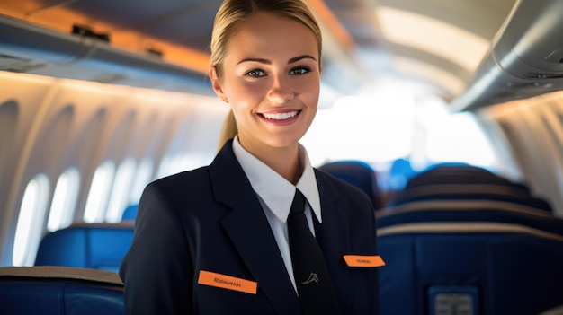 Female pilot in the background of an airplane cockpit