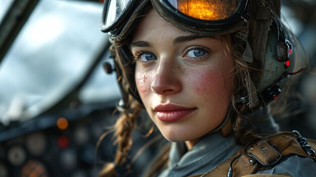 Photo a female pilot flying a spitfire during world war 2