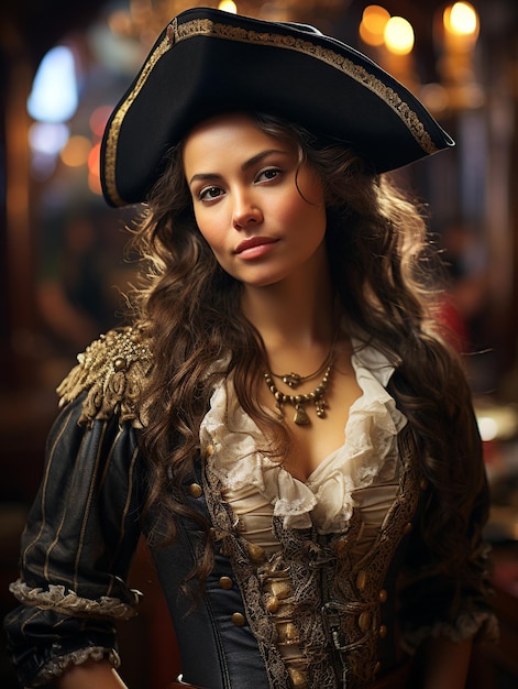 Female pirate ancient times sea ocean ship hat saber woman girl lady beautiful pretty cute dressed elegance old time maritime robbery