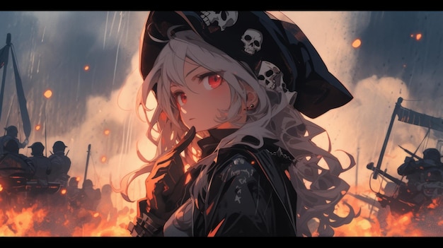 female pirate at night at sea