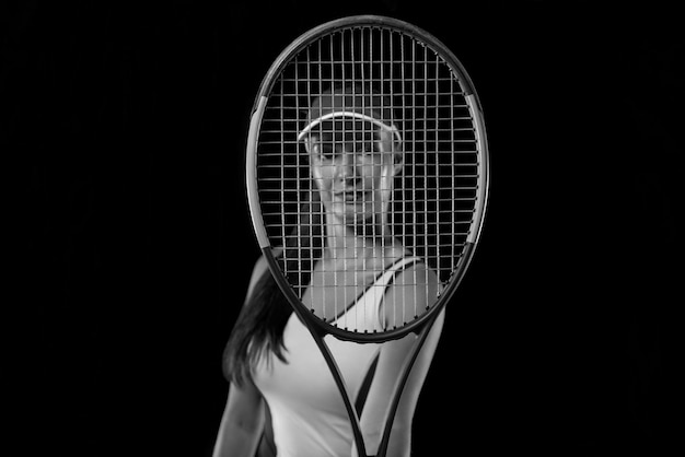 Female player holding a tennis racket