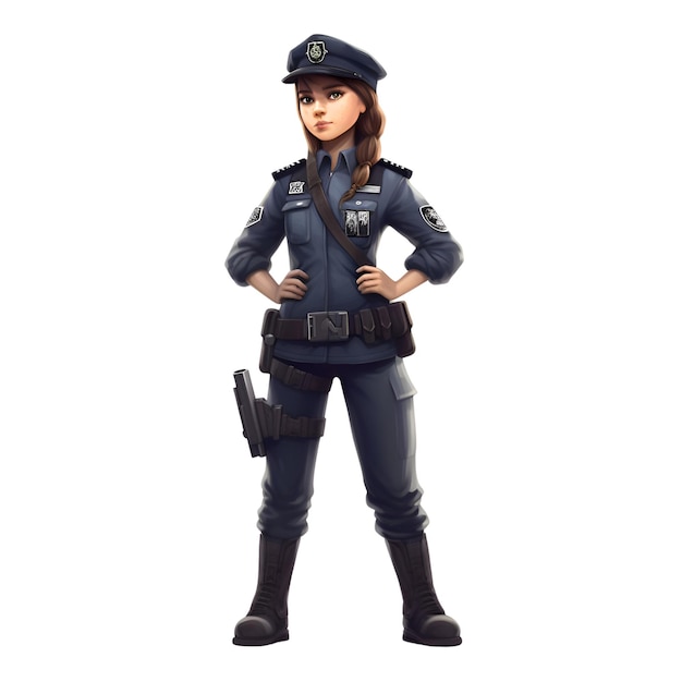 Female police officer isolated on a white background 3d rendering