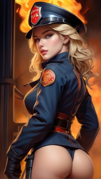 Женщина-полицейский с красным значком на спине.