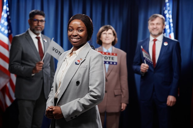 Female political leader in formalwear