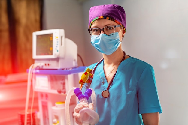 Female portrait of doctor in mask Professional hospital worker