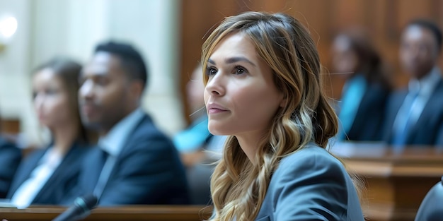 Female public defender questioning male witness in court with diverse legal team Concept Legal proceedings courtroom drama diversity in law public defense witness testimony