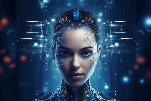 Female representation embodying artificial intelligence and digital technologies