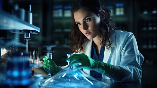 Female researcher working in a science laboratory Cropipette containing test tubes in a large modern laboratory