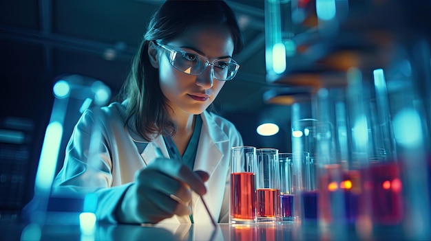 Female researcher working in a science laboratory Cropipette containing test tubes in a large modern laboratory