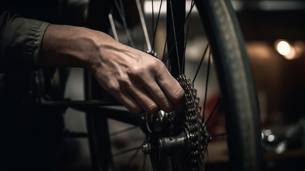 Female rider hands tightens riding harness on wall Generative ai