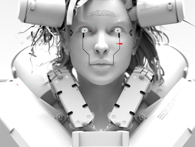 Female robot concept in 3d rendering isolated