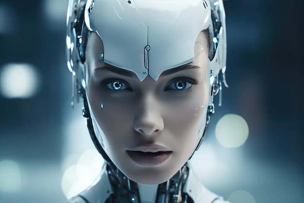Female robot face Artificial intelligence concept
