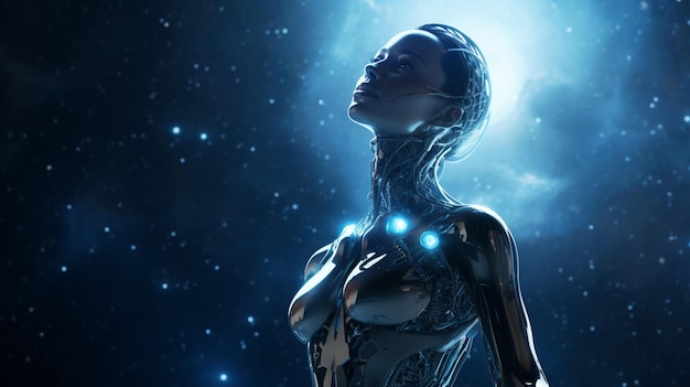 Female robot in the space