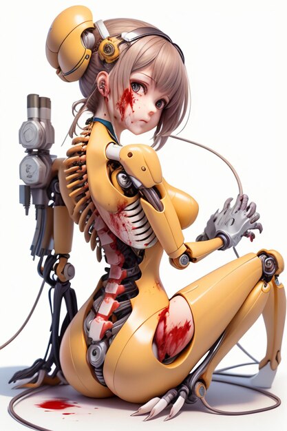 A female robot with a broken arm and a broken arm