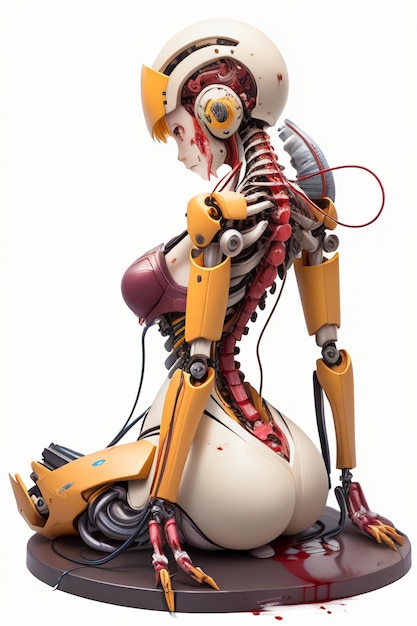 A female robot with a broken arm and a broken arm.