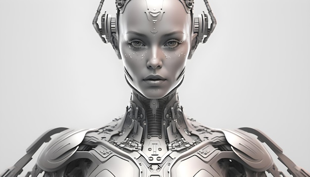 A female robot with a head and face.