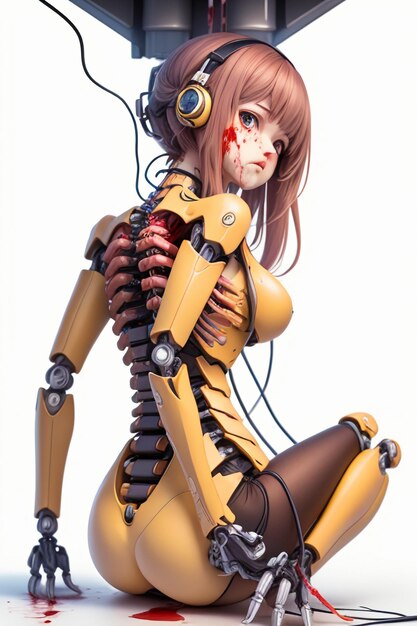 A female robot with a head and a head that says'robot'on it