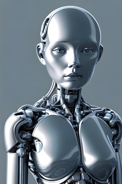 A female robot with a human face and a face.