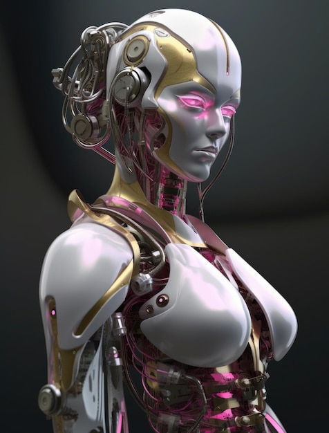 Female robot with an intense look