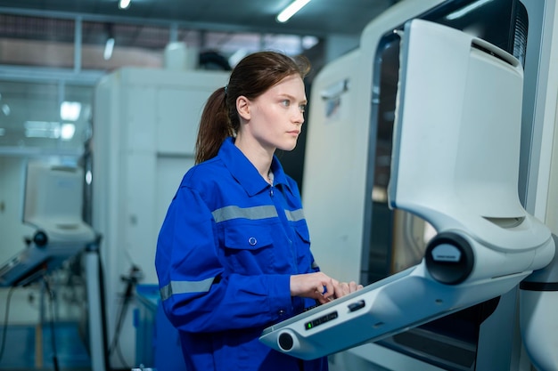 Female Robotics engineers Using Controller to Remotely Operate programming