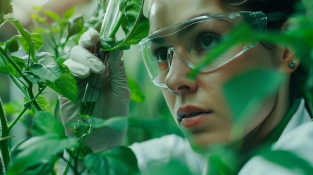 Female scientist examining a plants in greenhouse farm scientists holding equipment for research plant in organic farm Quality control for hydroponics vegetable farm