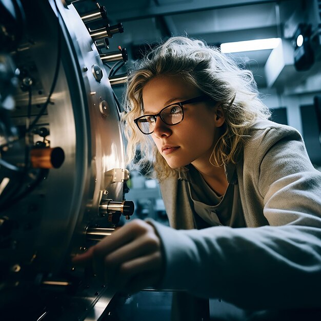 Female Scientist at Laser Deposition Chamber