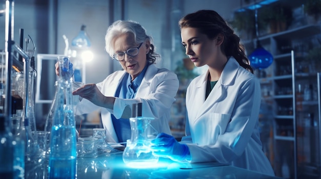 female scientist looking at microscope in laboratory