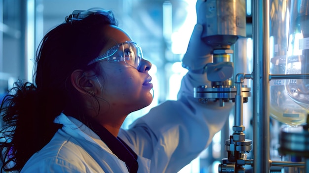 Photo female scientist working in laboratory