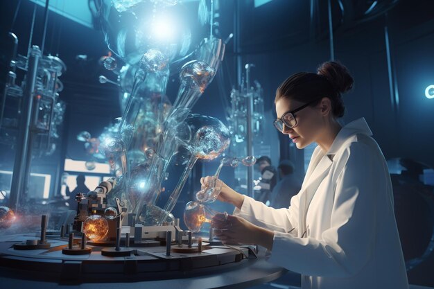 Female scientists conducting experiments and makin 00360 03