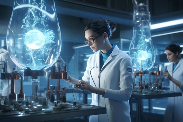 Female scientists conducting experiments in a stat 00361 02