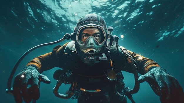Female scuba diver swimming under water